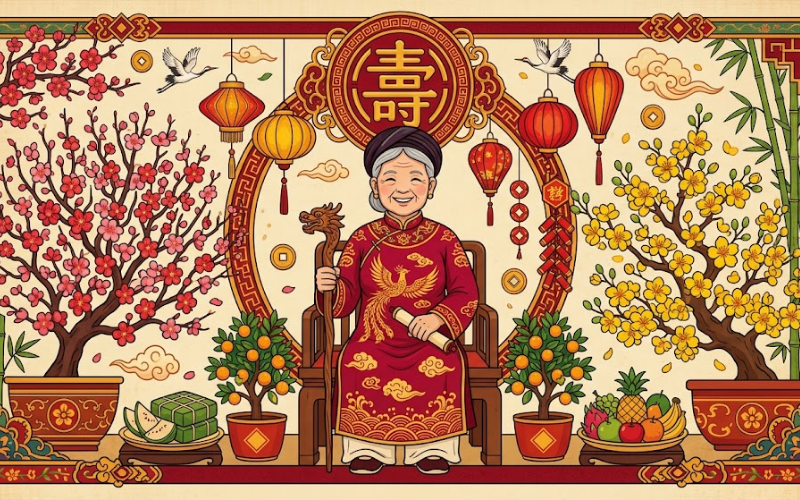 Bà Thọ Vector Phong Cách Truyền Thống