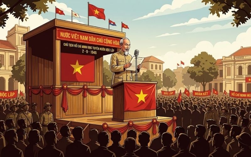 Bác Hồ đọc bản Tuyên ngôn Độc lập vector