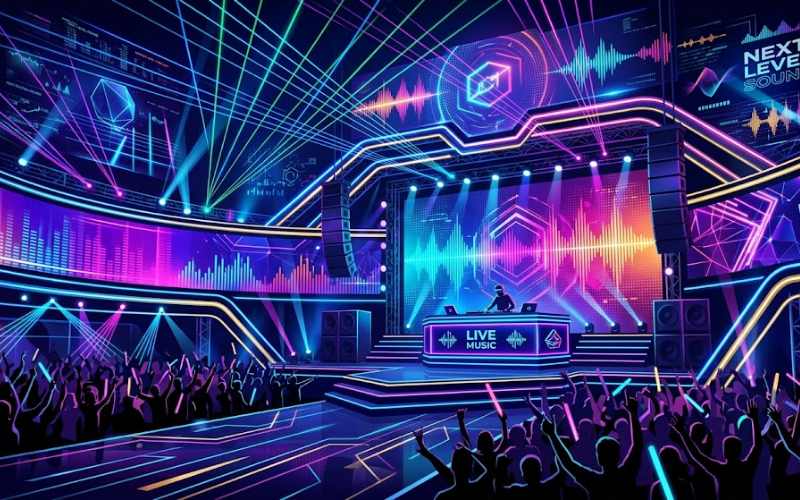 Background sân khấu ca nhạc – ánh sáng, hiệu ứng hiện đại