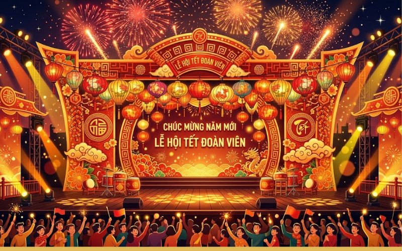 Background sân khấu lễ hội – rực rỡ, nổi bật