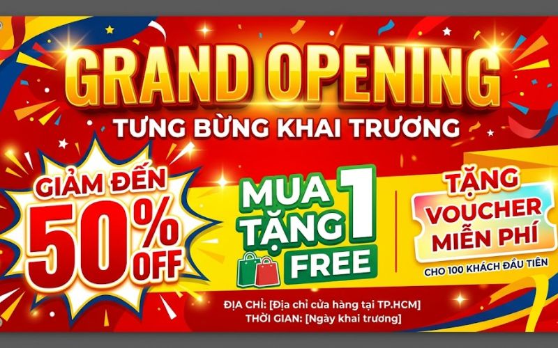 Băng Rôn Khai Trương Kết Hợp Ưu Đãi