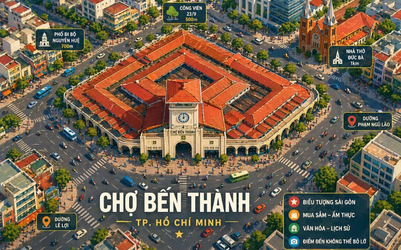 Chợ Bến Thành nhìn từ trên cao