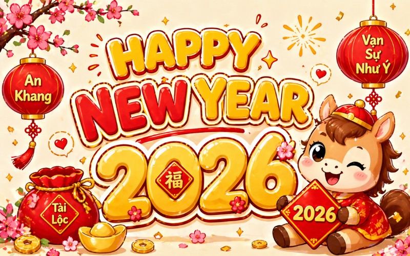 Chữ Happy New Year cute – dùng cho mạng xã hội