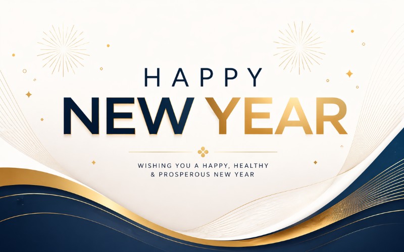 Chữ Happy New Year hiện đại – tối giản, sang trọng