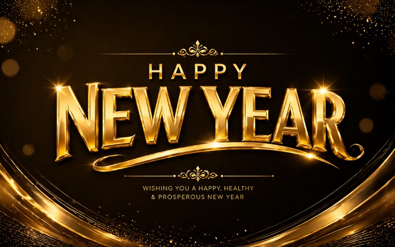 Chữ Happy New Year vàng kim – nổi bật, cao cấp