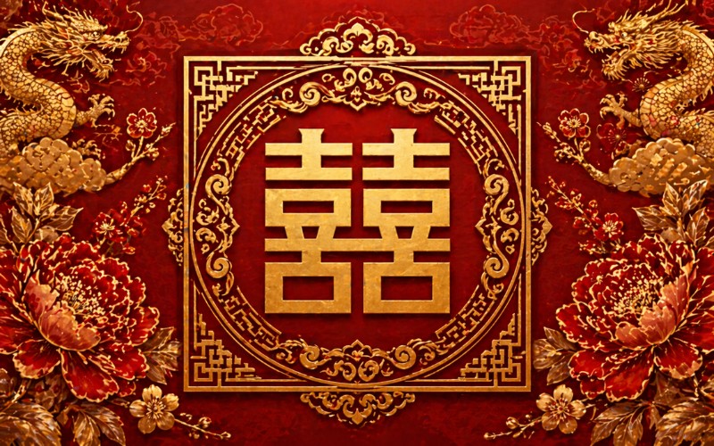 Chữ hỷ vuông hoa văn cổ điển – sang trọng, quý phái