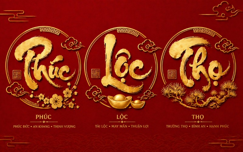 Chữ phúc lộc thọ thư pháp vector – bộ ba ý nghĩa phong thủy