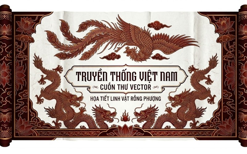 Cuốn thư vector kết hợp rồng – phượng