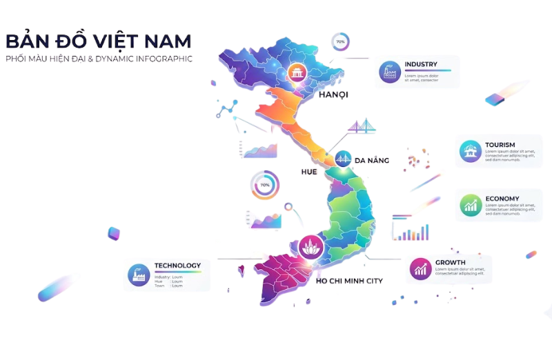 Mẫu Bản Đồ Việt Nam Phối Màu Hiện Đại