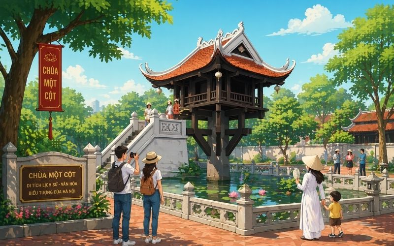 Vector Chùa Một Cột hoạt cảnh
