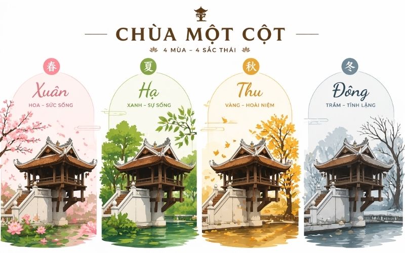 Vector Chùa Một Cột mùa (4 mùa)