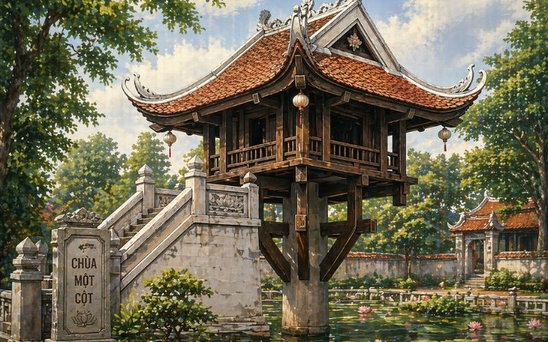 Vector Chùa Một Cột phong cách truyền thống