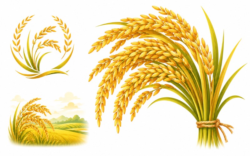 Bông lúa vector dạng chùm - bó lúa