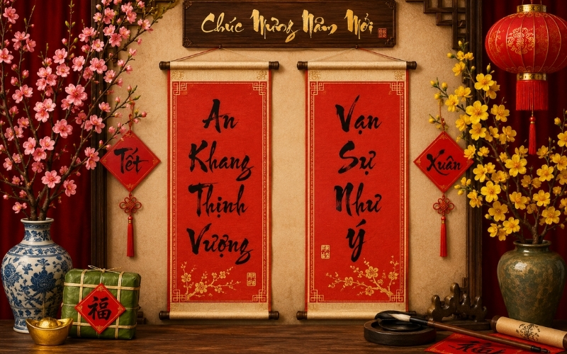 Câu đối Tết thư pháp truyền thống