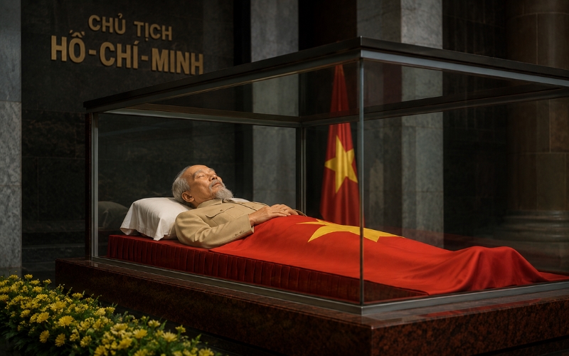 Hình ảnh Bác Hồ trong lăng từ góc nghiêng