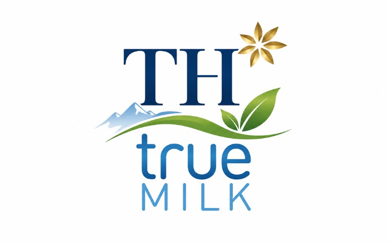 Logo TH True Milk kết hợp biểu tượng thiên nhiên