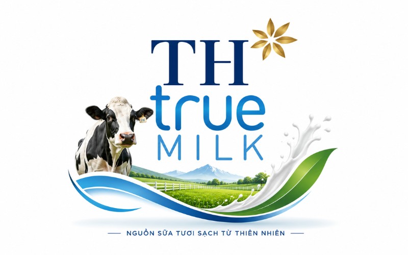 Logo TH True Milk kết hợp bò sữa