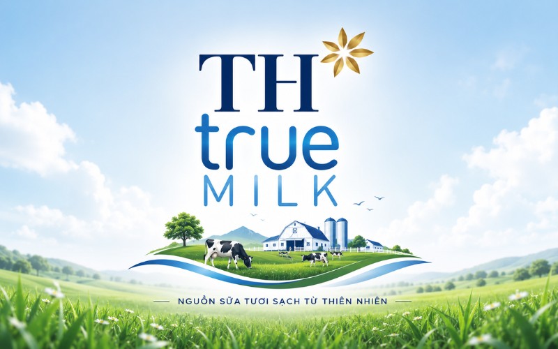 Logo TH True Milk kết hợp đồng cỏ & trang trại