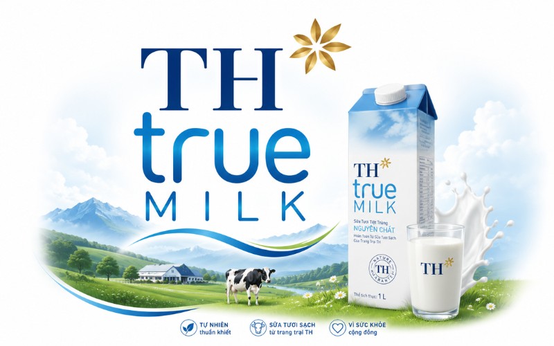 Logo TH True Milk kết hợp hình ảnh sản phẩm