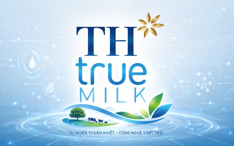 Logo TH True Milk kết hợp nền công nghệ