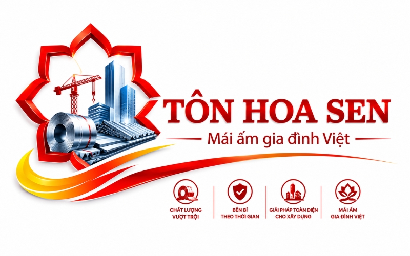 Logo Tôn Hoa Sen kết hợp biểu tượng công nghiệp – xây dựng