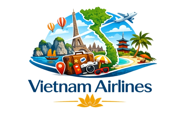 Logo Vietnam Airlines PNG kết hợp bản đồ du lịch
