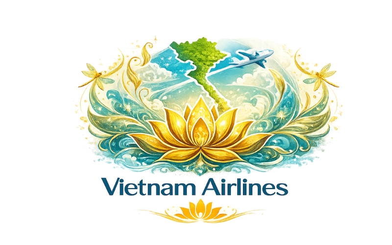 Logo Vietnam Airlines PNG kết hợp bông sen nghệ thuật