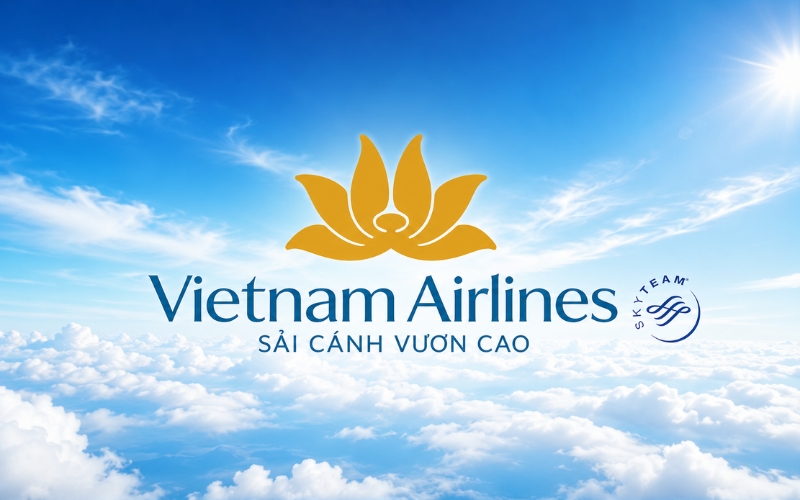 Logo Vietnam Airlines PNG kết hợp nền bầu trời – mây