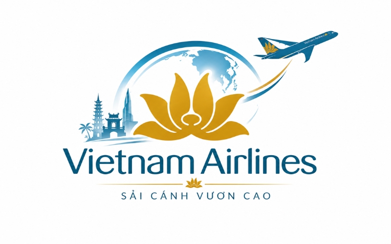Logo Vietnam Airlines kết hợp biểu tượng du lịch – hàng không