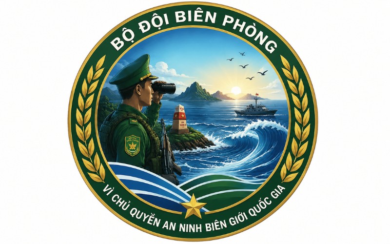 Logo bộ đội biên phòng kết hợp sóng biển và đường chân trời