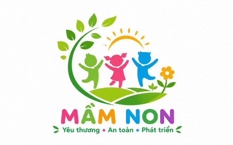 Logo mầm non kết hợp biểu tượng thiên nhiên