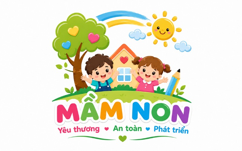 Logo mầm non kết hợp phong cách sáng tạo hoạt hình