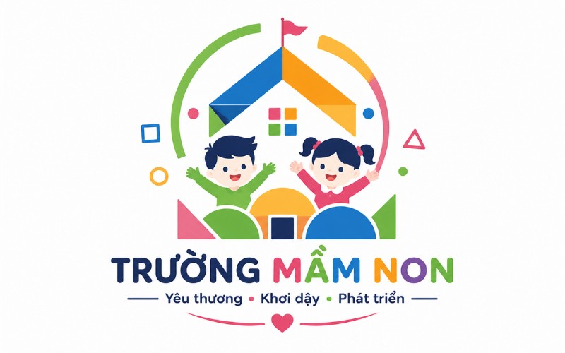 Logo trường mầm non kết hợp hình học hiện đại