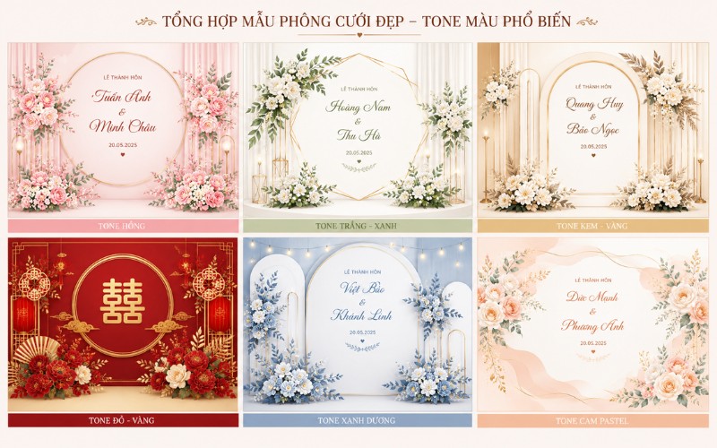 Mẫu phông cưới vector theo tone màu phổ biến