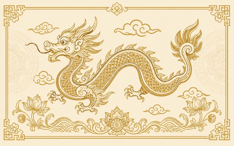 Rồng thời Lý vector kết hợp hoa văn truyền thống