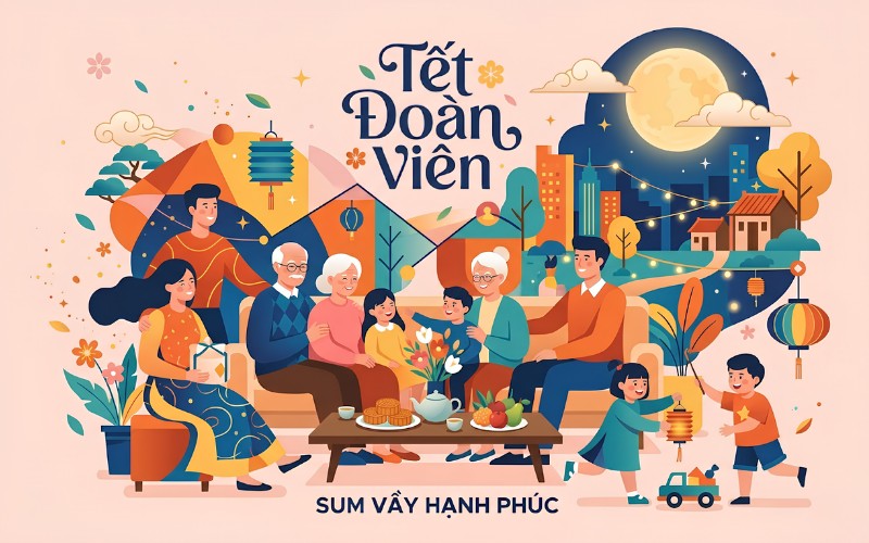 Tết đoàn viên vector hiện đại sáng tạo