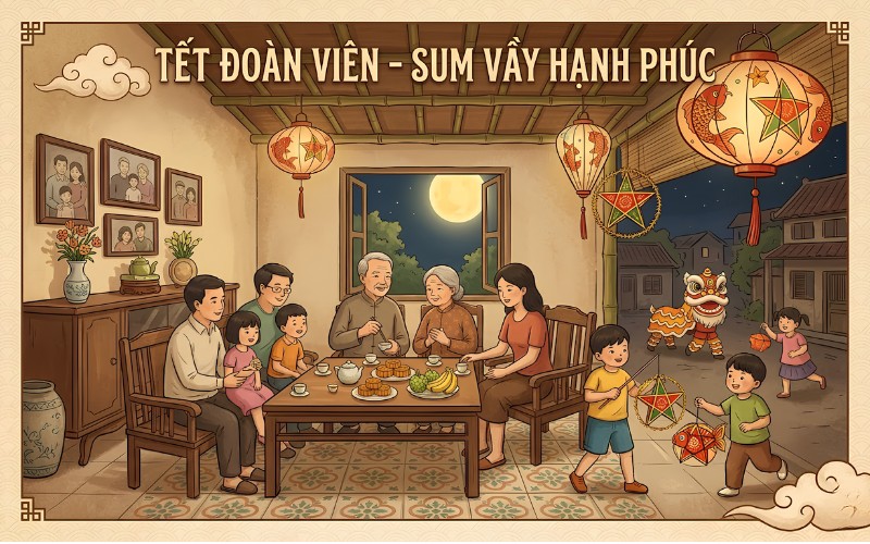 Tết đoàn viên vector phong cách cổ điển hoài niệm