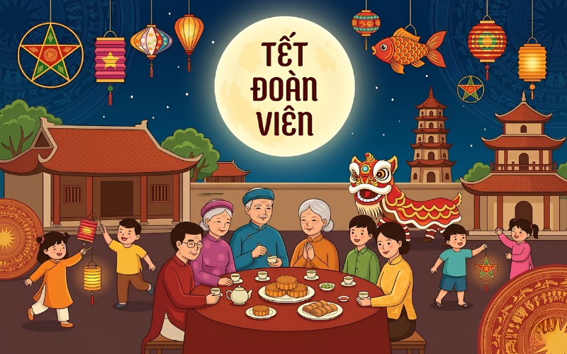 Tết đoàn viên vector phong cách truyền thống Việt Nam