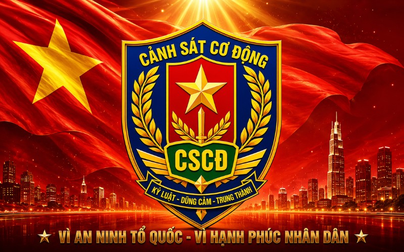 logo cảnh sát cơ động kết hợp lá cờ Việt Nam tung bay