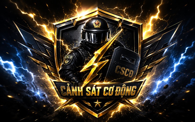 logo cảnh sát cơ động kết hợp tia sét