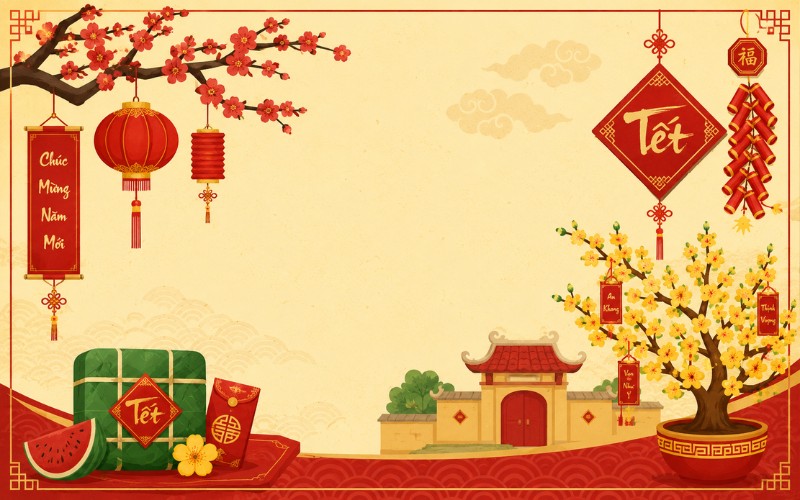 Background Tết vector phong cách truyền thống