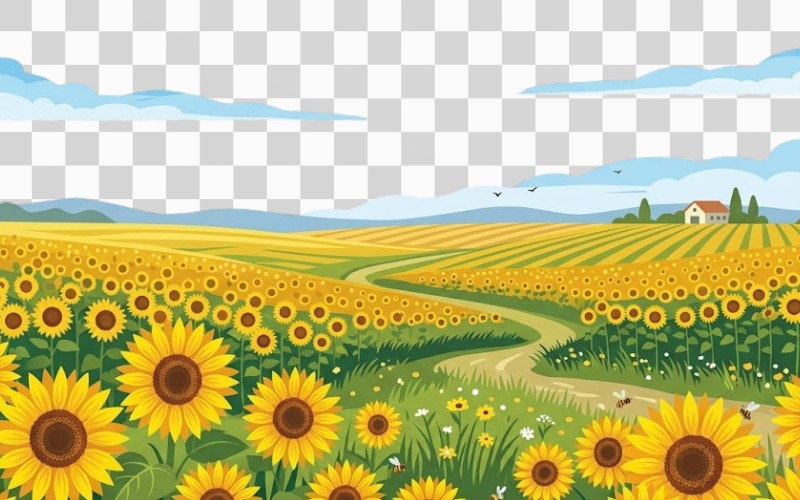 Background hoa hướng dương vector kết hợp cánh đồng