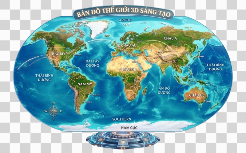 Bản đồ thế giới PNG 3D sáng tạo
