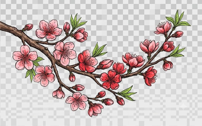 Cành đào vector vẽ tay