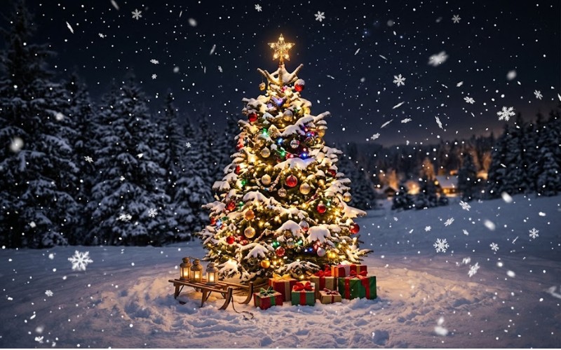 Cây thông Noel hiệu ứng tuyết rơi