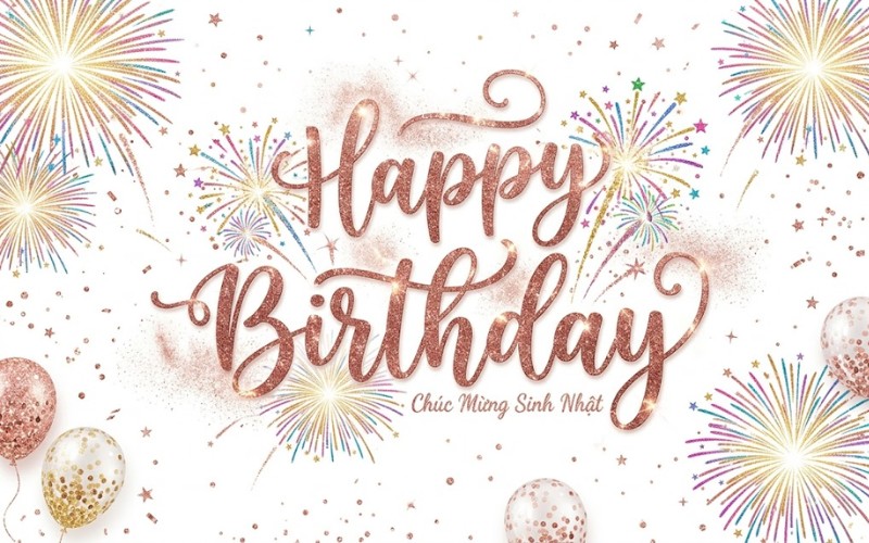 Chữ happy birthday đẹp kết hợp pháo hoa