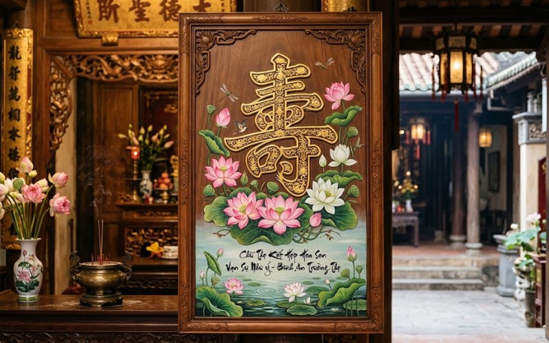 Chữ thọ kết hợp hoa sen
