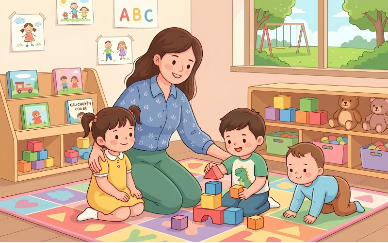 Cô giáo chăm sóc trẻ