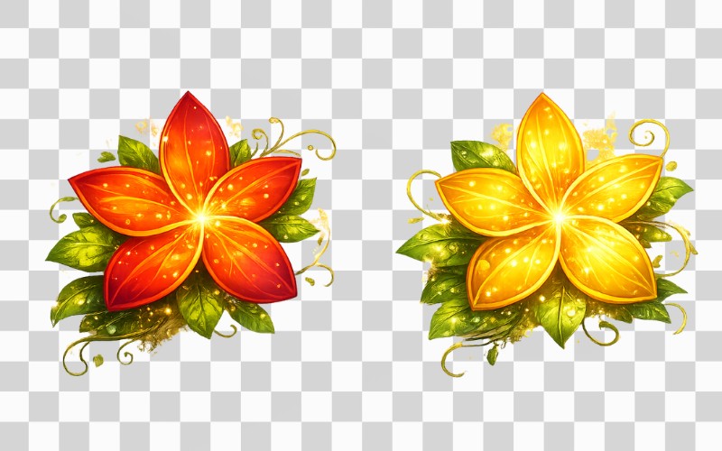 Hoa 5 cánh PNG kết hợp lá và cành