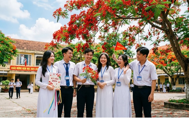 Hoa phượng kết hợp học sinh – kỷ yếu